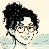 Small round drawing of Tessa Kowal, the flyer's host