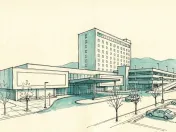 Croquis à l'encre d'un complexe casino et hôtel